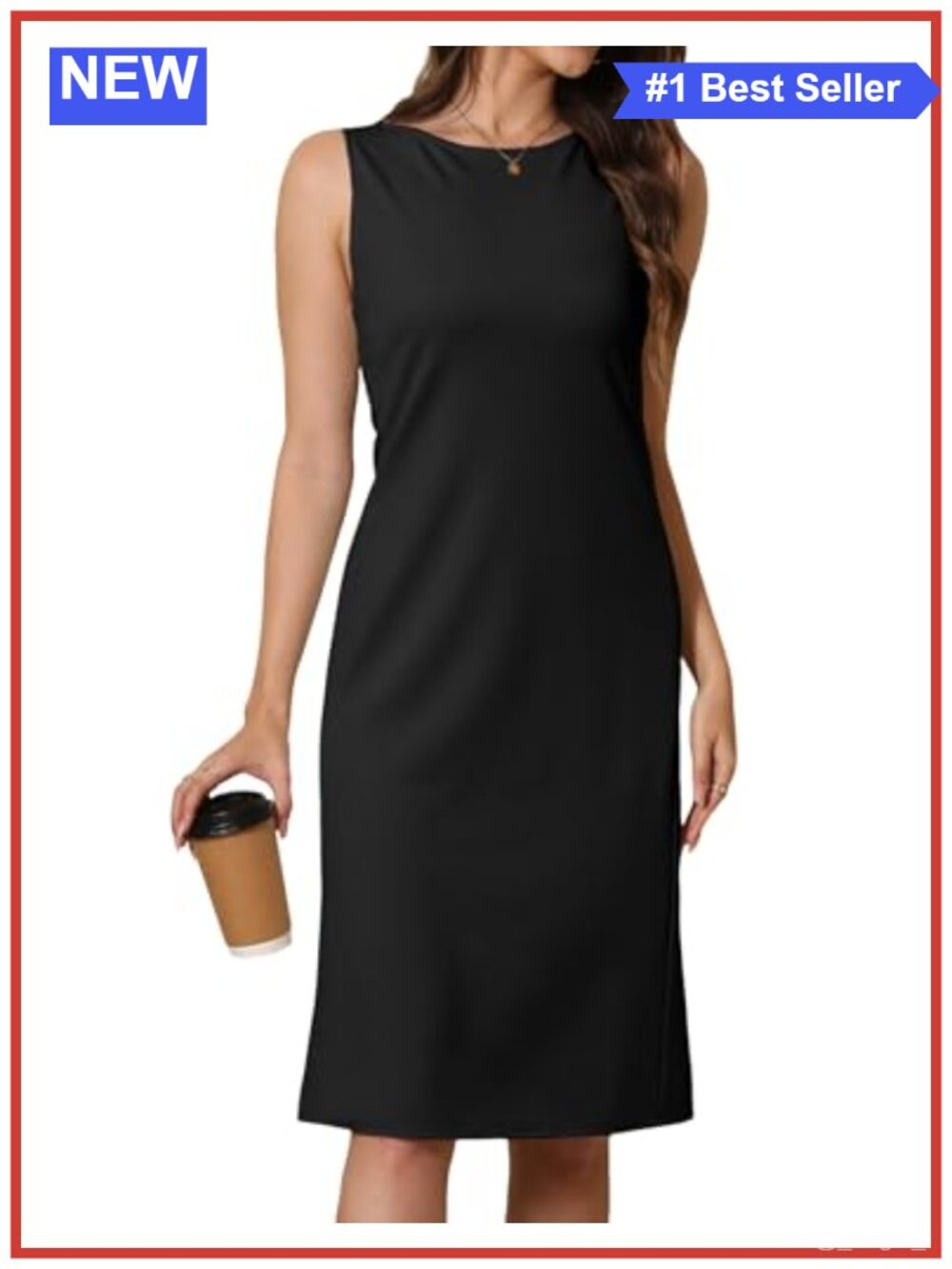 Women's Sheath Midi Work Dress Sleeveless Polyester Spandex